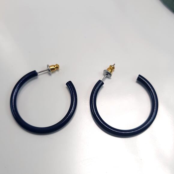 Navy Blue Open Hoop Earrings, Minimalist Modern Fashion Jewelry for Women - Picture 1 of 10